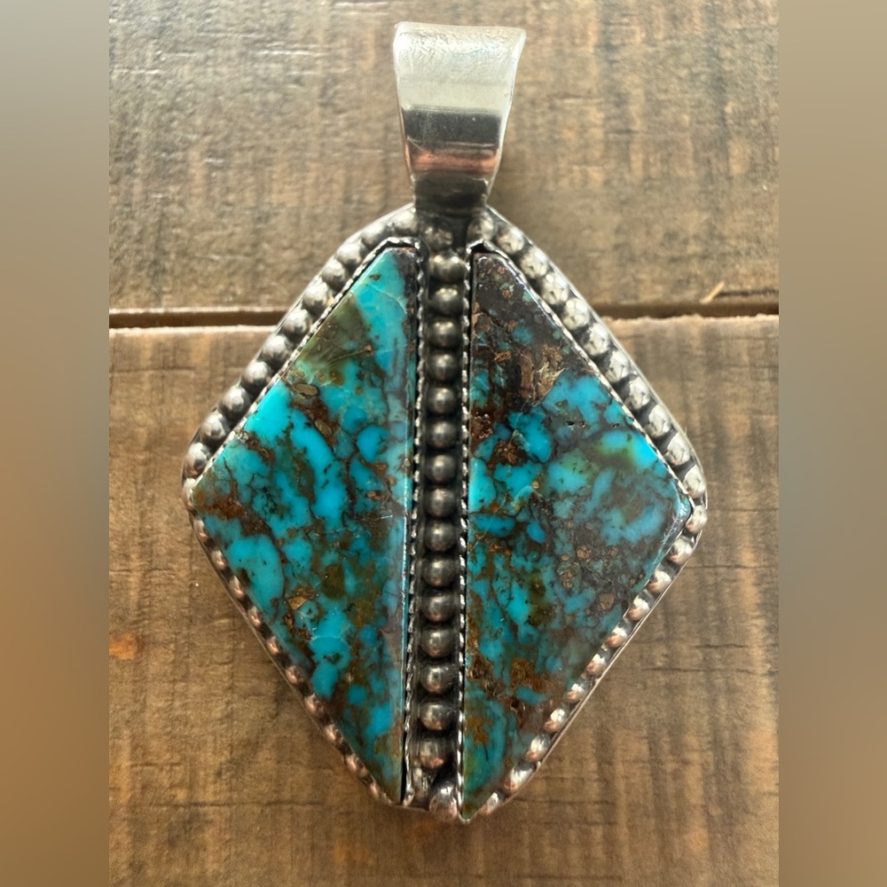 Vintage Native Navajo Turquoise Sterling Silver Pendant